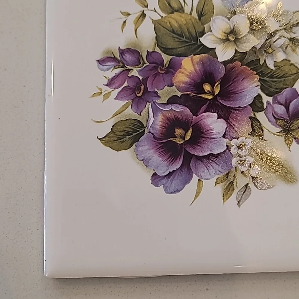 Purple Pansy Floral Tile Coaster